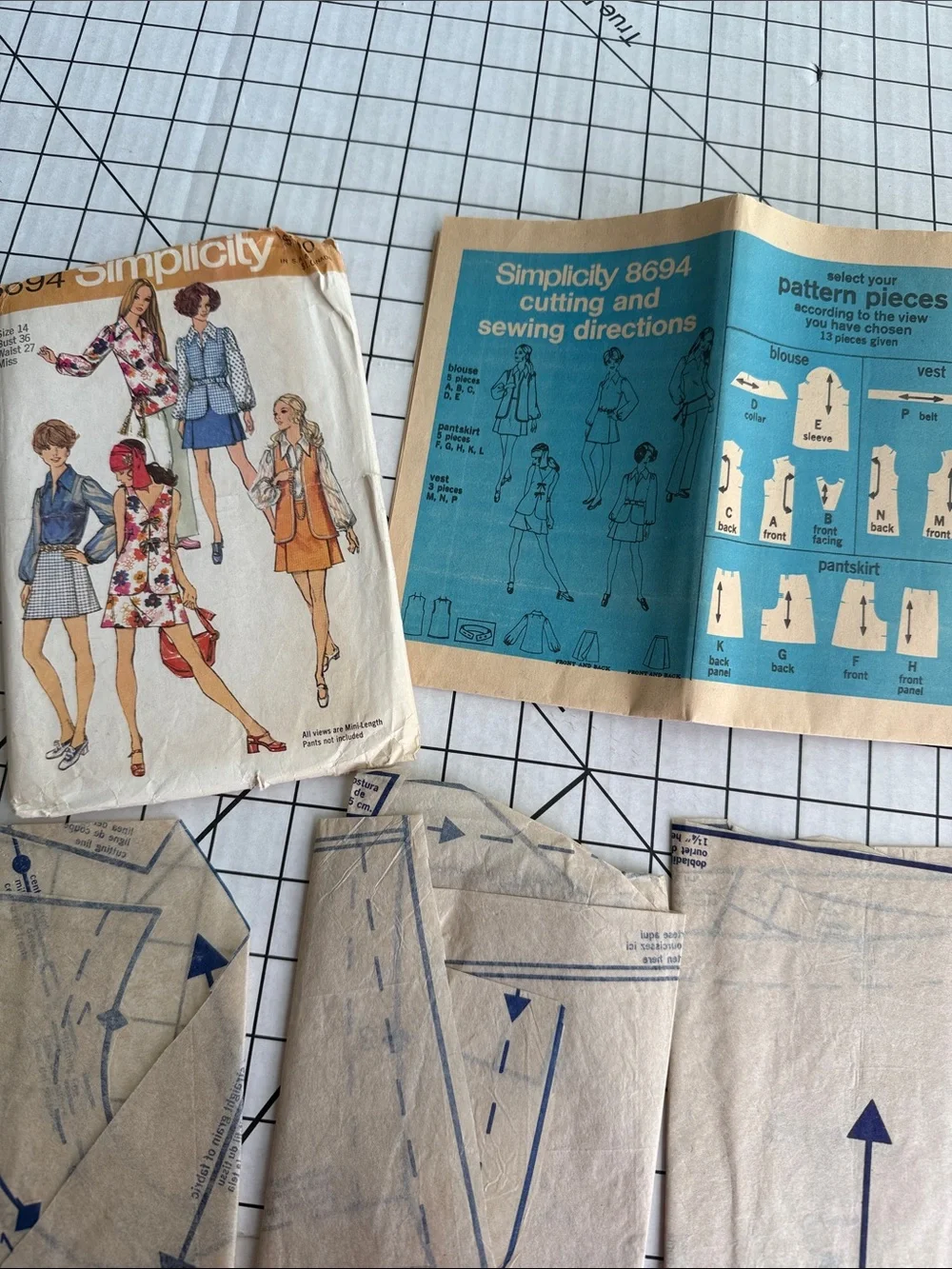 Lot of 3 Vintage Simplicity Sewing Patterns 8196 8694 8844 Complete Cut 1969-70